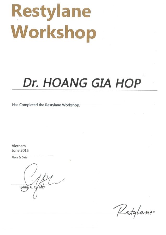 Chứng nhận Restylane Workshop – BS. Hoàng Gia Hợp