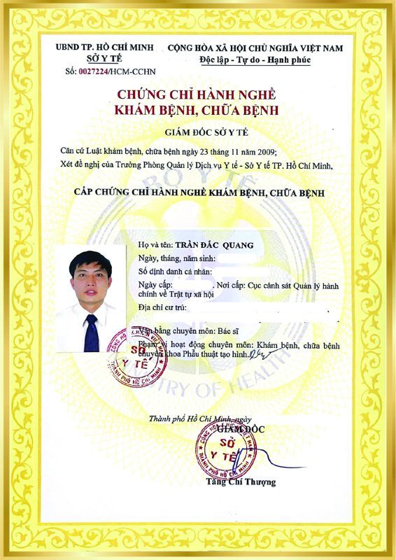 Chứng chỉ hành nghề khám bệnh, chữa bệnh – BS. Trần Đắc Quang