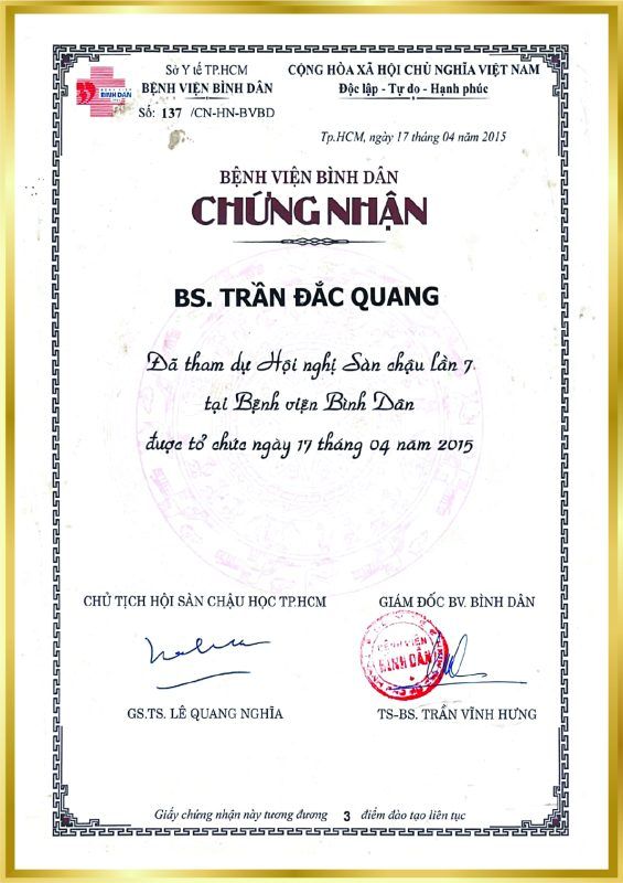 Hội nghị Sản chậu lần 7, BV Bình Dân 2015 – BS. Trần Đắc Quang