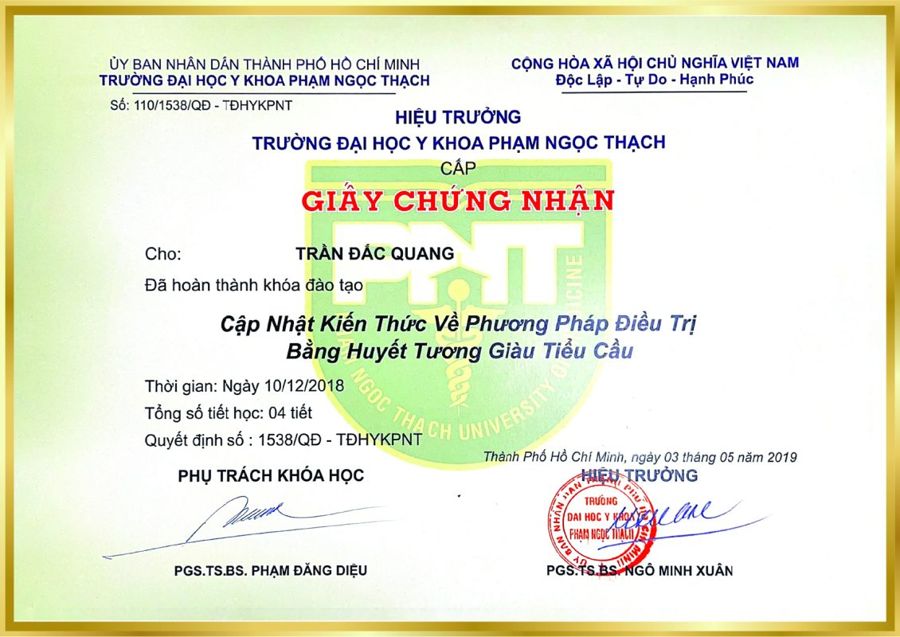 Điều trị bằng huyết tương giàu tiểu cầu 2019 – BS. Trần Đắc Quang