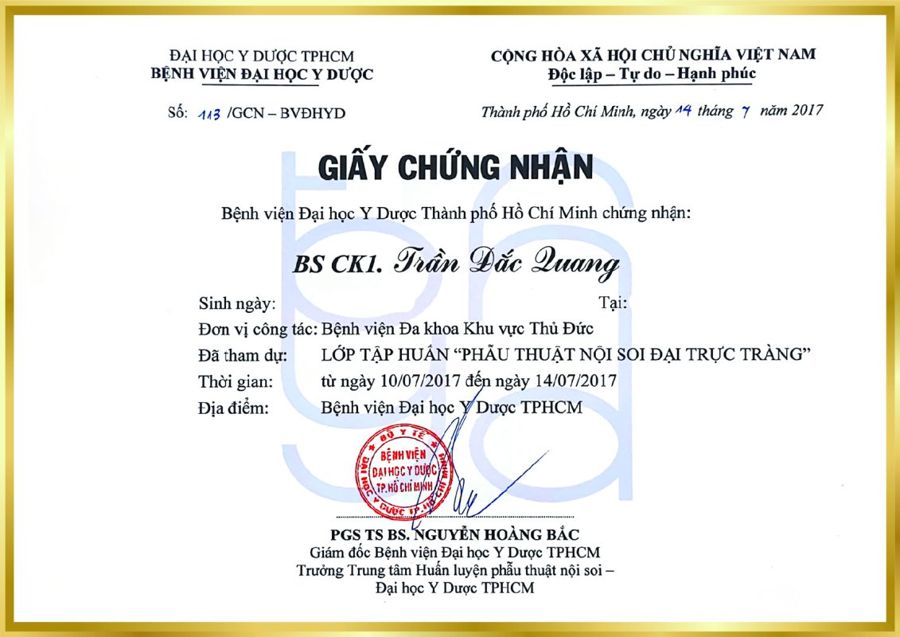 Phẫu thuật nội soi đại trực tràng 2017 – BS. Trần Đắc Quang